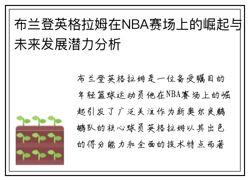 布兰登英格拉姆在NBA赛场上的崛起与未来发展潜力分析